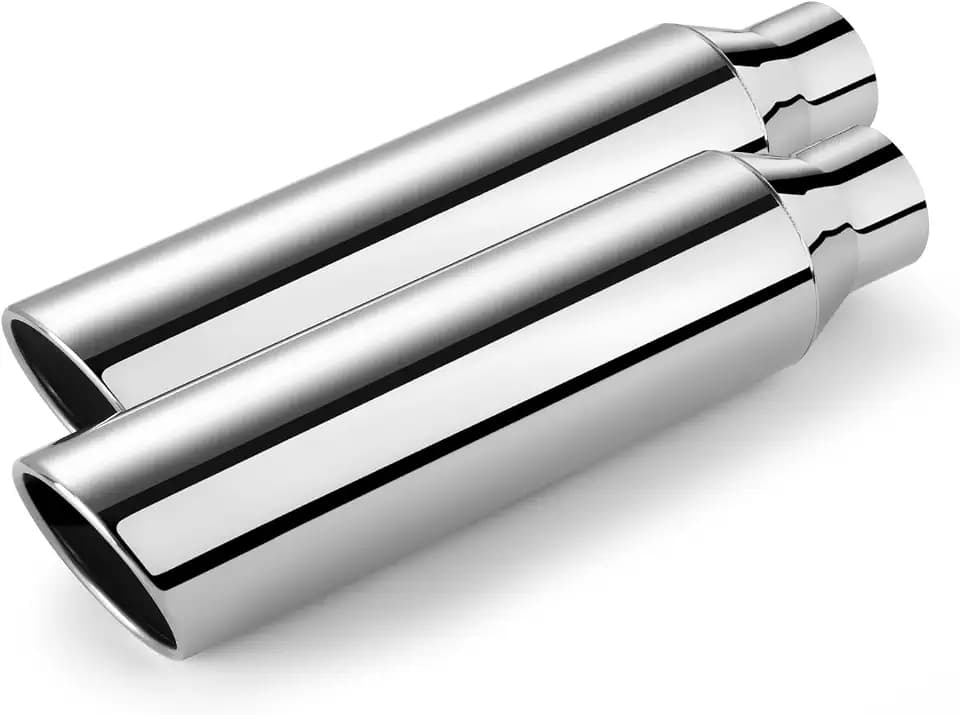 Exhaust Tip 2.5" Inlet, 4" Outlet 17" Overall Length, Premium Stainless Steel with Rust Resistant Polished Finish, Rolled Angle Cut, Weld-On Installation, for Truck Diesel Tail Pipe,2 Pack
