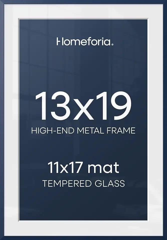 Homeforia 13x19 Blue Picture Frame, High-End Metal, 11x17 Mat, Glass