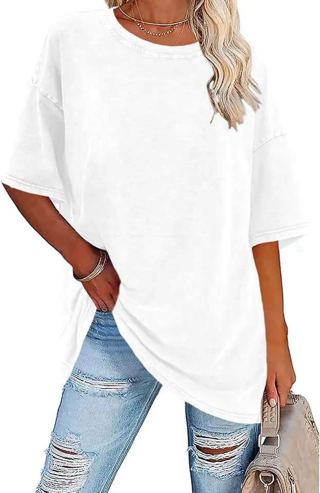 Imily Bela Oversized T-Shirts for Women Vintage Acid Washed Cotton Tees Top