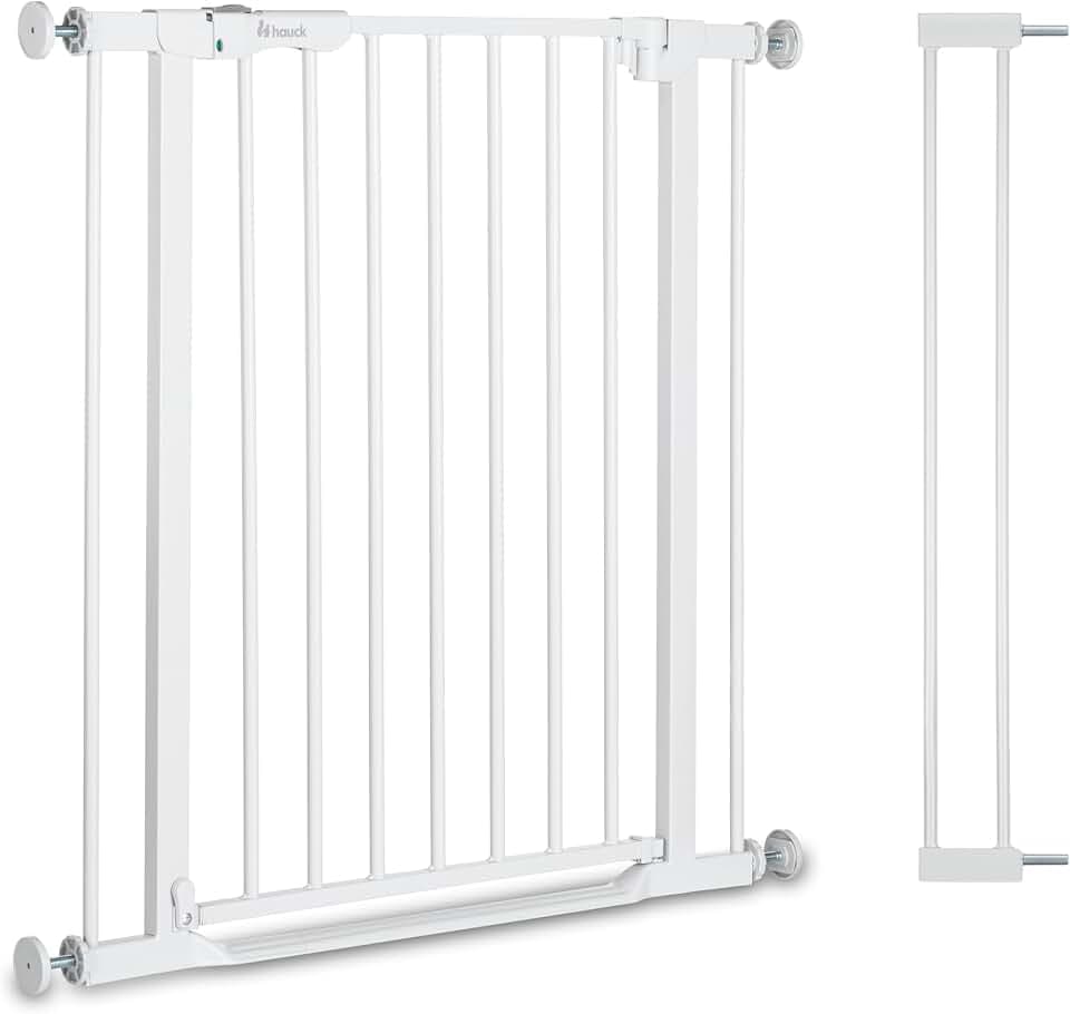Hauck Türschutzgitter mit 9 cm Verlängerung, selbstschließend, flach, White