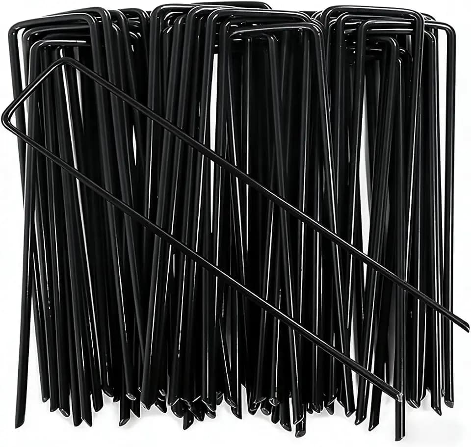 25-Pack 6 Inch 11 Gauge Black Galvanized Landscape Staples U-Shaped Anti-Rust Ground Garden Stakes Pins for Weed Barrier, Irrigation Tubing, Lawn & Tent