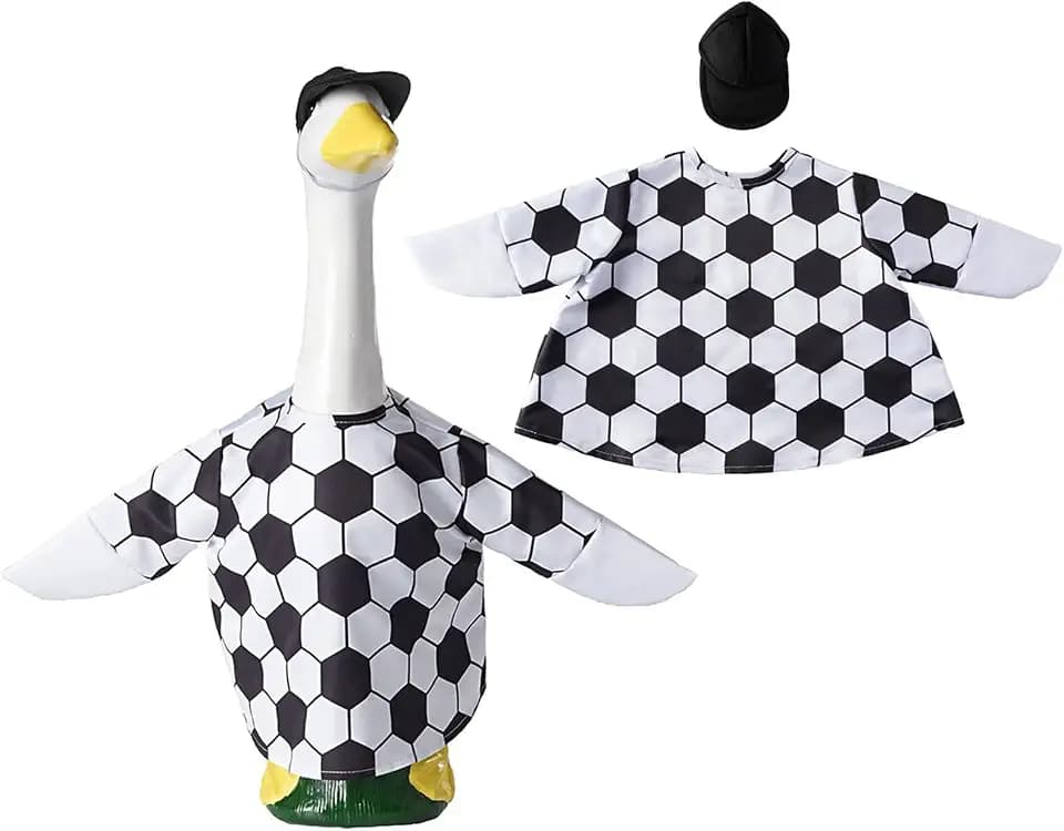 OCOUYVD Soccer Goose Outfit - Football Jersey Shirt with Black Cap for 23" Porch Lawn Goose Statue, Sports Themed Yard Decoration for Fans Football Game Day Party Outdoor Patio Yard Lawn Art