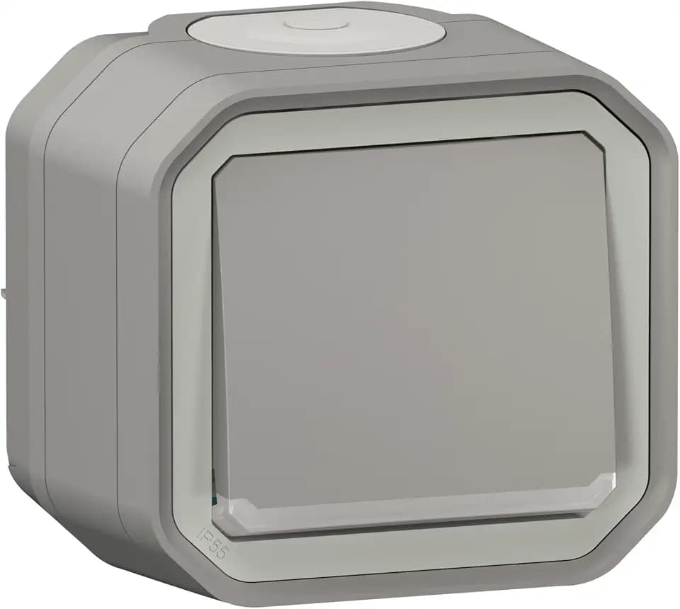 Legrand Lichttaster, 10 A, Plexo, wasserdicht nach IP55, vollständige Beleuchtungssteuerung, einbaufertig, Oberflächenmontage, Grau, 069722LE