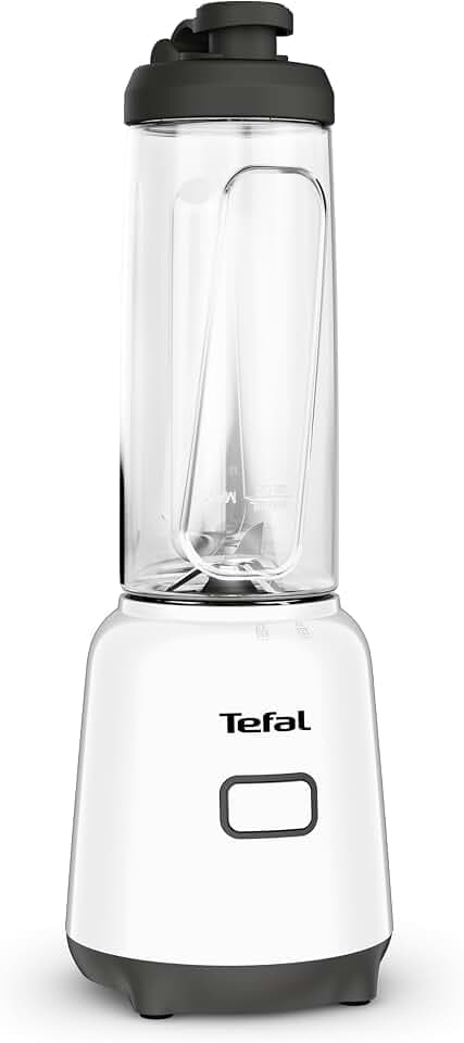 Tefal Mix & Move Mini-Standmixer, inkl. To-Go-Flasche aus Premium Tritan, 300 Watt, platzsparendes Design, abnehmbare Klingen, einfache, ergonomische Einknopfbedienung, Weiß/Schwarz, BL1501