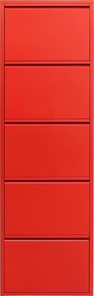 Kare Design Schuhschrank Caruso, Rot, Metall, mit 5 Klappen, Schuhablage für 6 Paar Schuhe, schmal, platzsparend, hoch, Schuhregal, Eingangsbereich, 173x50x15 cm