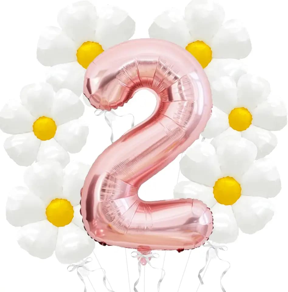 Daisy Balloons Two Groovy Birthday Decorations, 40 Inch Rose Gold Number 2 Balloons, Daisy Balloon for 2 Groovy Birthday Party Decorations, Daisys Birthdays Party Decor