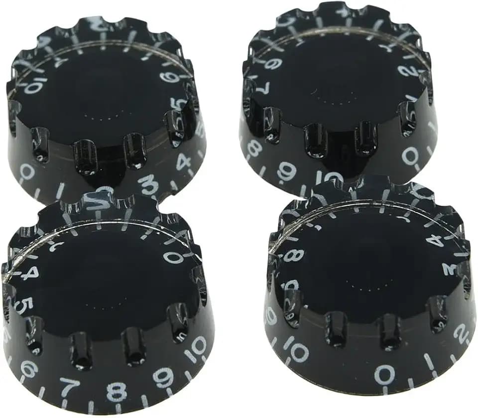 Dopro Set of 4 Black Knurled Metric LP Guitar Speed Dial Knobs Control Knobs for Epi Les Paul/Import Guitar Bass w/Coarse 5.8mm Split Pots