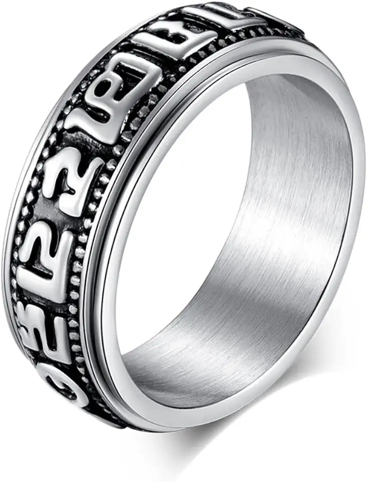 JAJAFOOK Tibetan Syllable Mantra Sanskrit Om Mani Padme Hum Spinner Ring