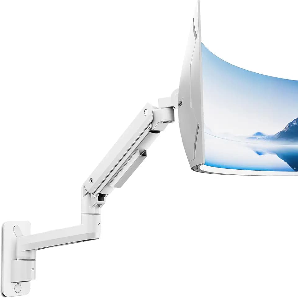 monTEK Single Monitor Wall Mount, 17–49" Gas Spring Arm, Up to 44 lbs，White