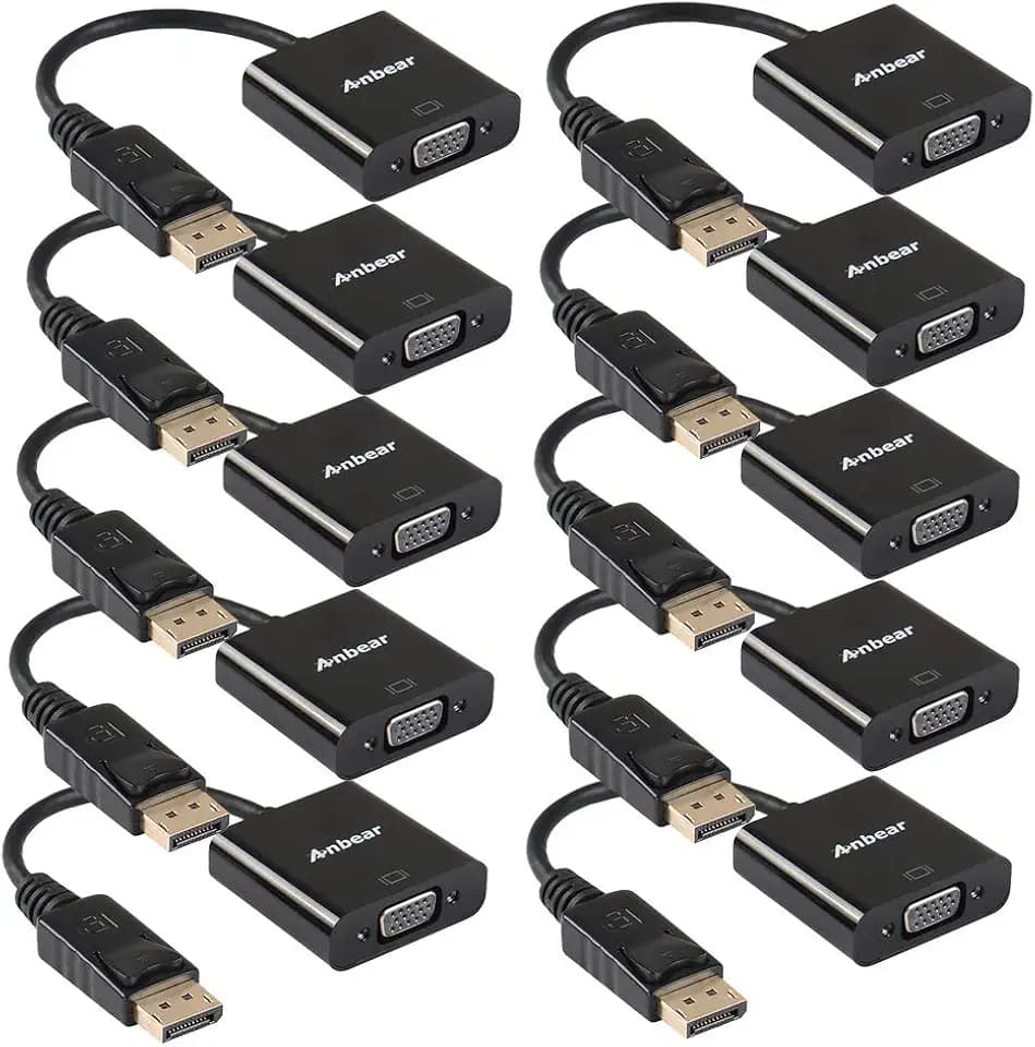 DisplayPort to VGA Adapter, Gold Plated Display Port Converter (Male to Female) for DisplayPort Enabled Desktops and Laptops to VGA Converter Connect Displays… (10Pack, DP)