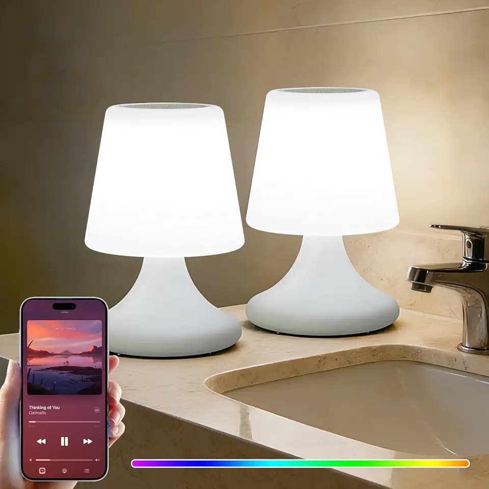 uuffoo 2 Pack Shower Lamp Cordless LED Table Lamp with Speaker Patio Outdoor Speaker with Lights RGB IP44 for Patio Pool Party Balcony Bathroom (Waterproof, Rechargeable)