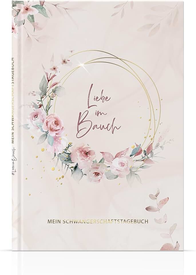 MeinBaby123 Schwangerschaftstagebuch hochwertig vergoldet Schwangerschaft Geschenk Schwangerschaft Geschenk Schwangerschaft Tagebuch (Rose Blume)