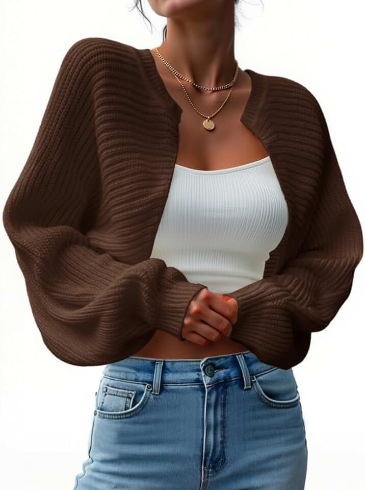 Yousify Women's Bolero Shrug Sweater Open Front Cropped Cardigans Knit Fall Trendy Casual Long Sleeve Y2K Tops