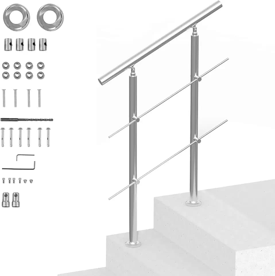 VEVOR Handläufe für Außentreppen, 80 cm Länge, 2 Querstangen, Treppenhandlauf-Set, Übergangsgeländer aus Edelstahl mit Montagesatz, doppelsäulige Treppenhandläufe für Senioren, Veranda und Terrasse