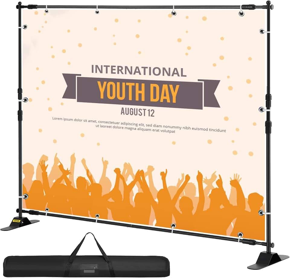 VEVOR Backdrop Banner Stand 8 x 8 Ft Adjustable Height Background Stand Backdrop with 1 Carrying Bag, Backdrop Stand for Parties Wedding Photo Booth Trade Show