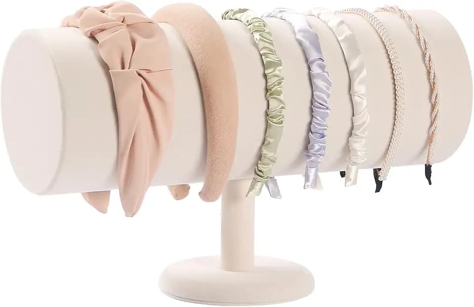 Pangkeep Halter für Stirnband, Kopfbandhalterung Ear Display Stand für Mädchen, T-Bar Beige Weißes Haarband-Organisationsregal.