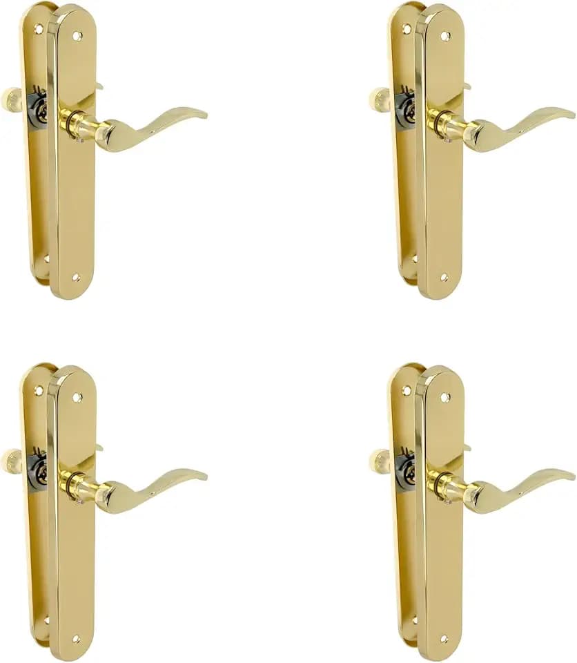 Amig – 4er Set Türgriffe | Funktionelle und ergonomische Kurbel | ovale Stahlplatte und Zamak-Griff | Messing lackiert | ohne Schlüsselloch | 237 x 40 x 55 mm