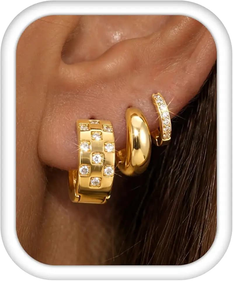 3 Pairs Chunky Hoop Earrings for Women Hypoallergenic Earrings Stacks
