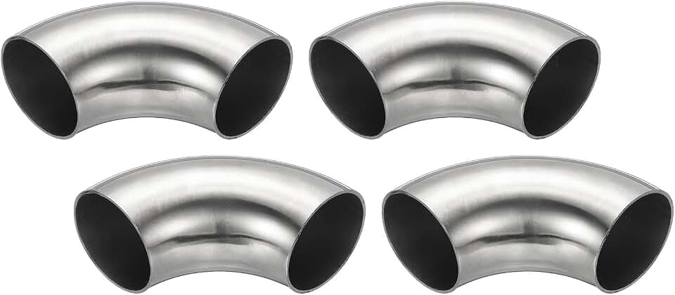 PATIKIL 4 Stück Edelstahl Rohrbogen 90 Grad Bogen, 45mm ID Stahl Auspuffbogen Auspuffrohrverbinder Edelstahlbogen 304 Edelstahl Rohr für Auspuffrohr Treppengeländer Auto HVAC