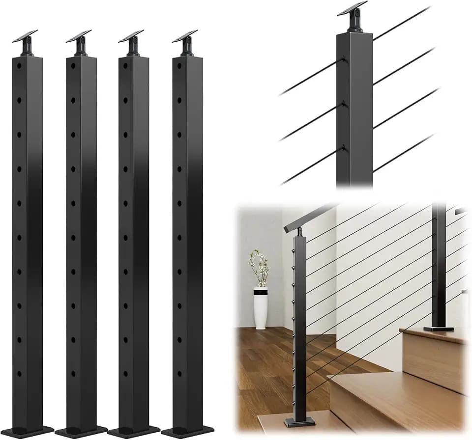Muzata 4Pack 36" Black Stair Cable Railing Post Surface Mount PS01 BA4S