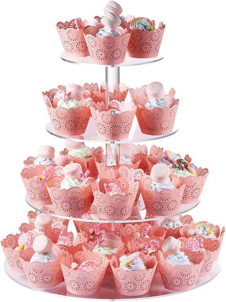 Tortenständer mit 4 Ebenen, Groß Runder Cupcake-Ständer aus Acryl 30,5 Zentimeter/ 12 Zoll, Transparenter Tortenstützen Dessert-Gebäckturm Muffinständer für Hochzeit, Geburtstag, Mottoparty, Babyparty