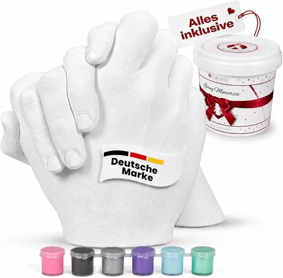 LANINO Gipsabdruck Set für Paare - XXL Handabdruck Set [7 Farben,4L Eimer + Gips zum Gießen] Formstabile Abdruckmasse + 50% mehr Alginat, Hand-Abdruck-Kit, Super Geschenkidee,Muttertag,Familie,Paar