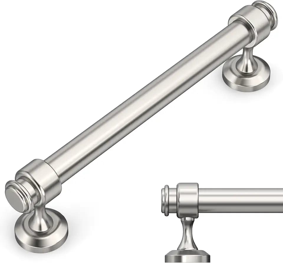 Amerdeco 10 Pack Brushed Satin Nickel Cabinet Pulls 5 Inch Hole Centers Cabinet Handles for Kitchen Cabinet Hardware,Cabinet Handles for Bathroom Drawer Handles IH0007