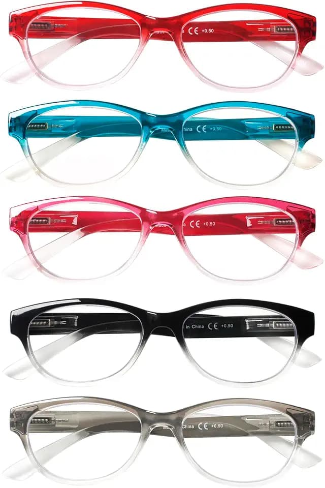 SIGVAN Ladies Cat Eye Reading Glasses 5 Pairs Blue Light Blocking Spring Hinge Fashion Pattern Print Readers for Women