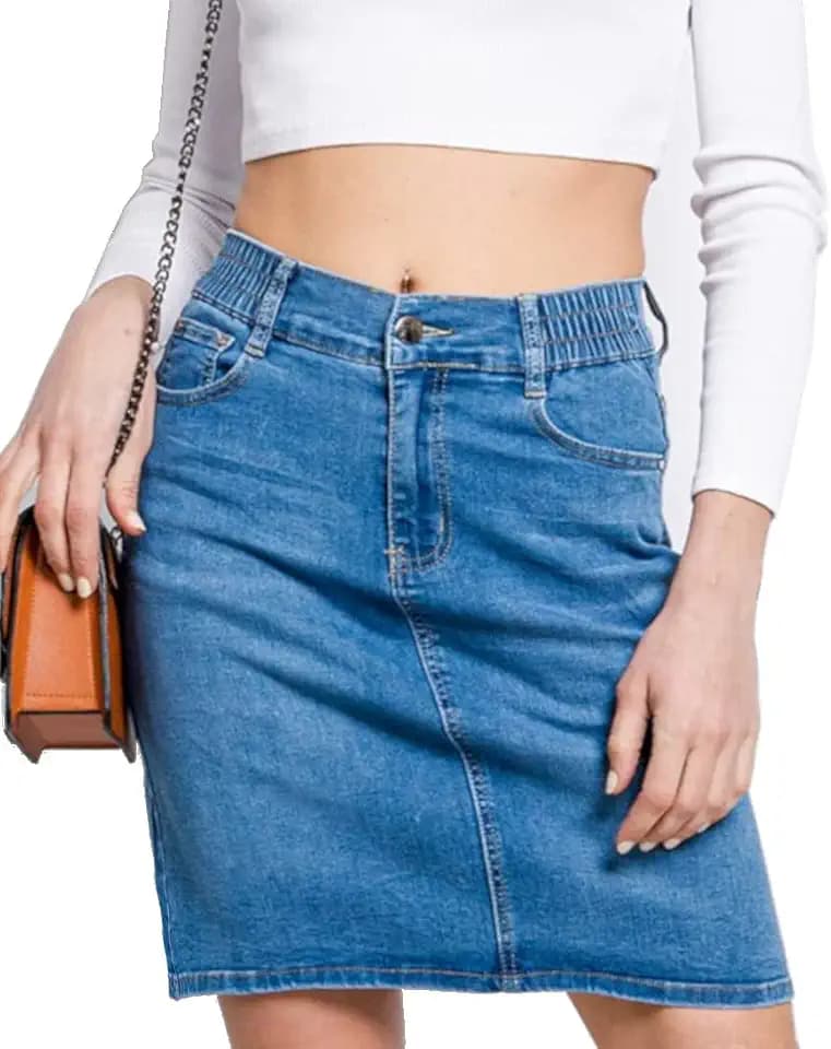 Van Der Rich ® - Knielanger Jeansrock mit Elastischer Taille - Damen