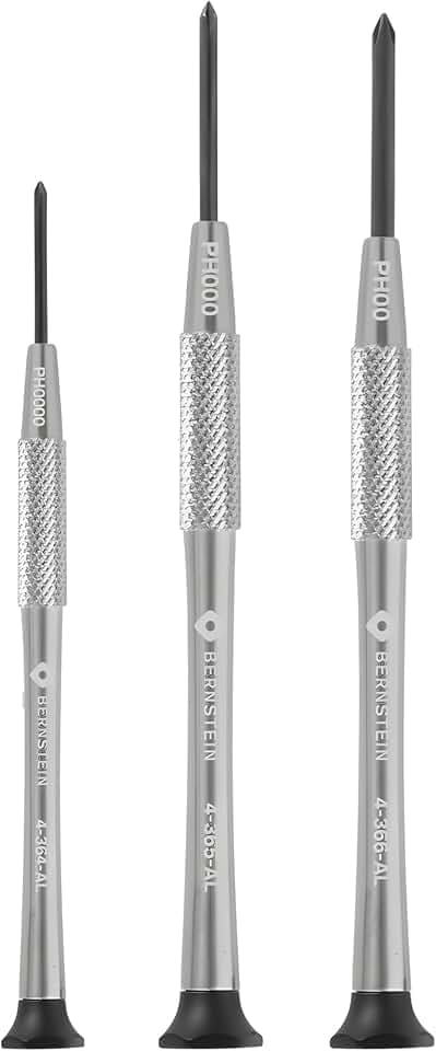 BERNSTEIN Uhrmacher-Mikro-Schraubendreher 3-tlg Kreuzschlitz PH0000 / PH000 / PH00, Uhrmacherwerkzeug Set, Für Uhren, Brillen, Reparatur, Made in Germany