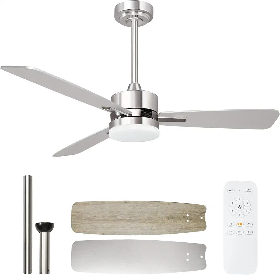 52 Inch Ceiling Fans with Lights and Remote, Nickel Ceiling Fan