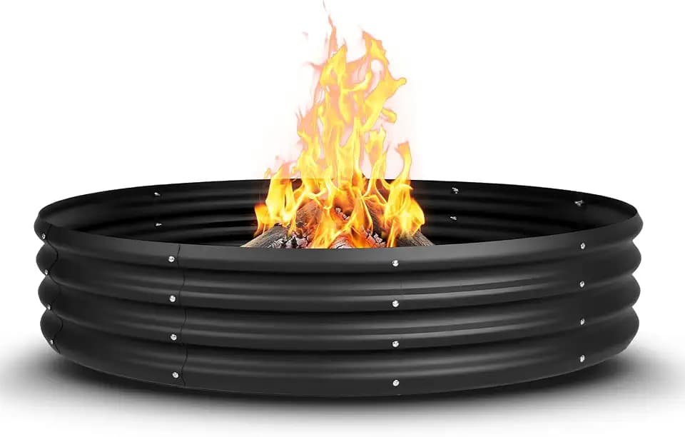 60 Inch Outdoor Fire Pit Ring, Wood Burning Large Metal Fireplace, Black