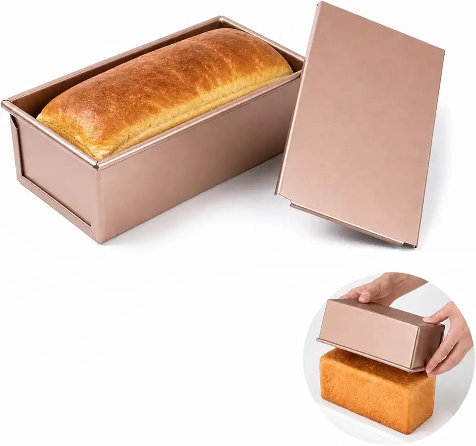 Cozary Brotbackform mit Deckel, Antihaft Toastbrot Backform mit Deckel, Brot Toastform Carbonstahl, Rechteckige Kastenform für Toastbrot und Brot, (1pcs)