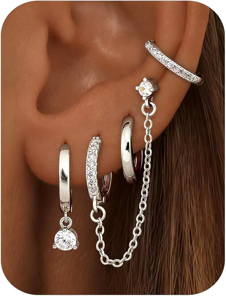 Florideco 4 Pairs Small Hoop Earrings for Women 14K Gold Plated