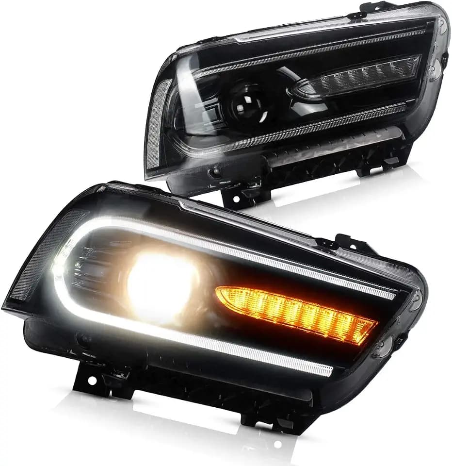 VLAND Projector LED Headlights for Dodge Charger 2011-2014 with Dual Beam Lens, Sequential Turn Signals