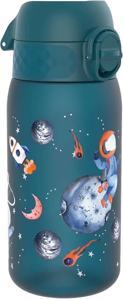 ion8 Kinder Trinkflasche, 350ml, Auslaufsicher, Einhandöffnung, Sichere Verriegelung, Spülmaschinenfest, BPA-frei, Tragegriff, Klappdeckel, Leicht zu Reinigen, Raumfahrt