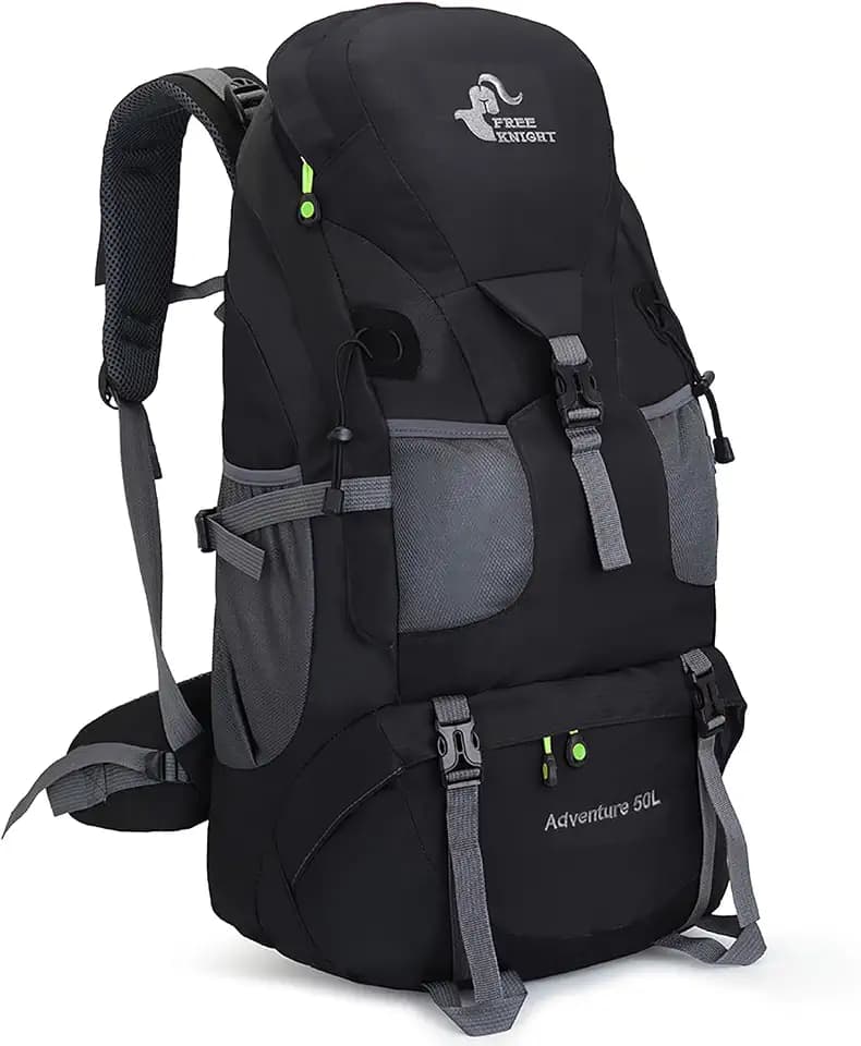 Bseash 50L Leichter wasserfester Wanderrucksack, Outdoor Sport Tagesrucksack Multifunktions Reisetasche für Klettern Camping Reisen (Schwarz – Ohne Schuhfach)