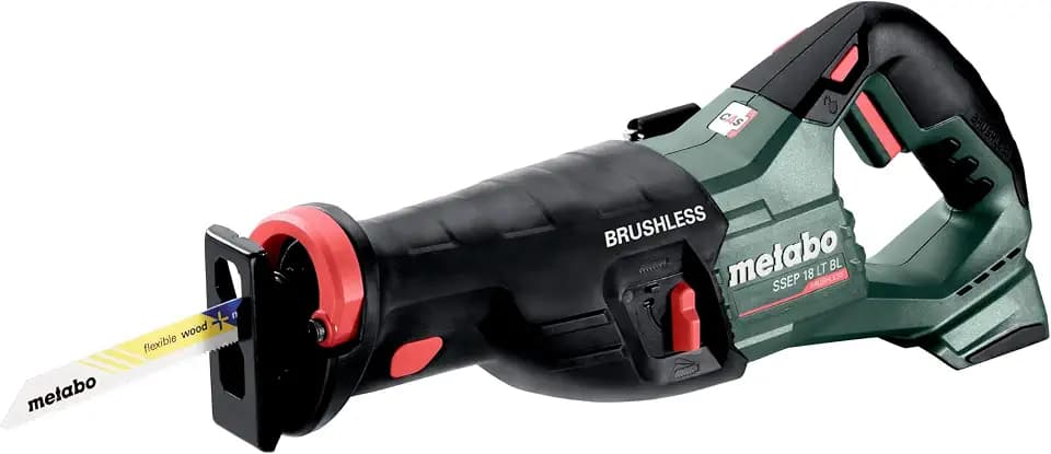 metabo Akku Säbelsäge SSEP 18 LT BL - 18 V, 0–3000/min Hubzahl, 32 mm Hub - Bürstenlos, werkzeugloser Sägeblattwechsel, LED-Licht, Pendelhub, Tiefenanschlag - Inkl. Sägeblatt - Ohne Akku & Ladegerät