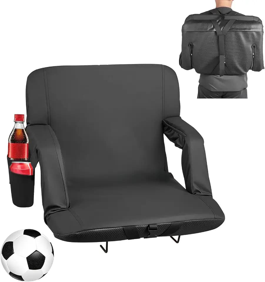 VEVOR Stadionsitz Sitzkissen mit 6 einstellbaren Winkeln, gepolsterter Stadionstuhl (584,2 mm breit) mit Armlehne & Rückenlehne & Getränkehalter, Tribünensitz für Picknicks Strandsport Gaming
