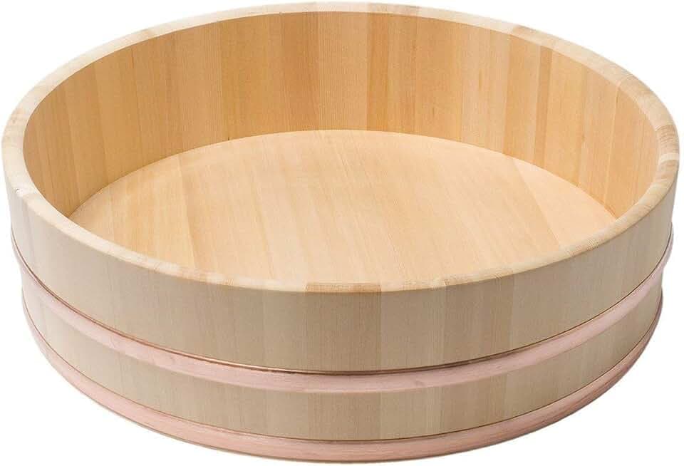 JapanBargain 4085, Japanese Wooden Hangiri Sushi Rice Mixing Bowl Tub for Sushi Restaurant Sushi Oke Sawara Cypress Wood 17.7 inches Diameter Made in Japan (45 cm)