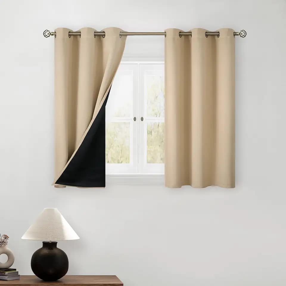 BGment Beige Short Blackout Curtains for Small Window 2 Panels
