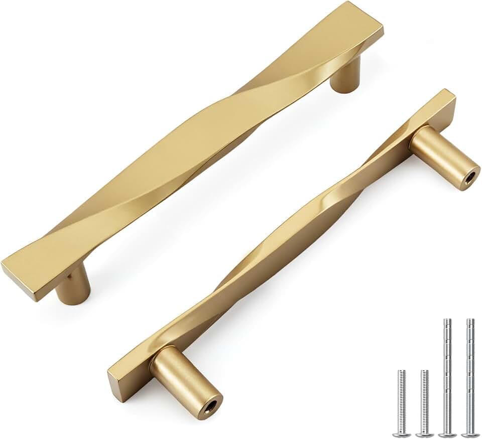 Rergy 10 Pack 3-3/4 Inch Hole Center Gold Cabinet Pulls