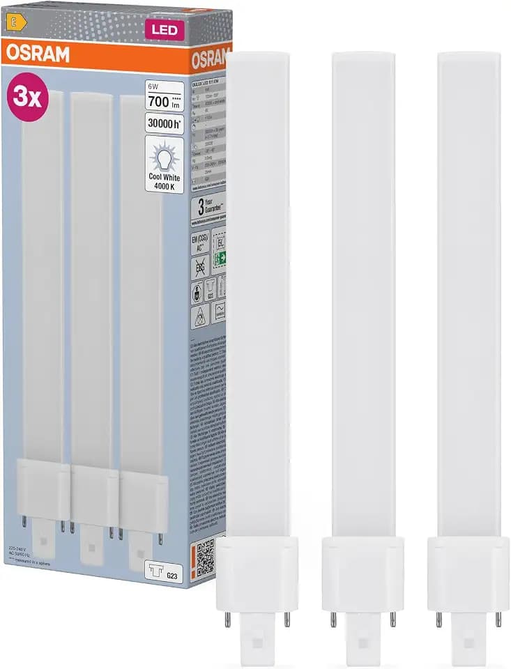 Osram DULUX S11 LED Kompaktlampe, 6W, 700lm, 4000K Kaltweiß, Sockel G23, 230V AC/CCG, CRI 80, 32,3mm Durchmesser