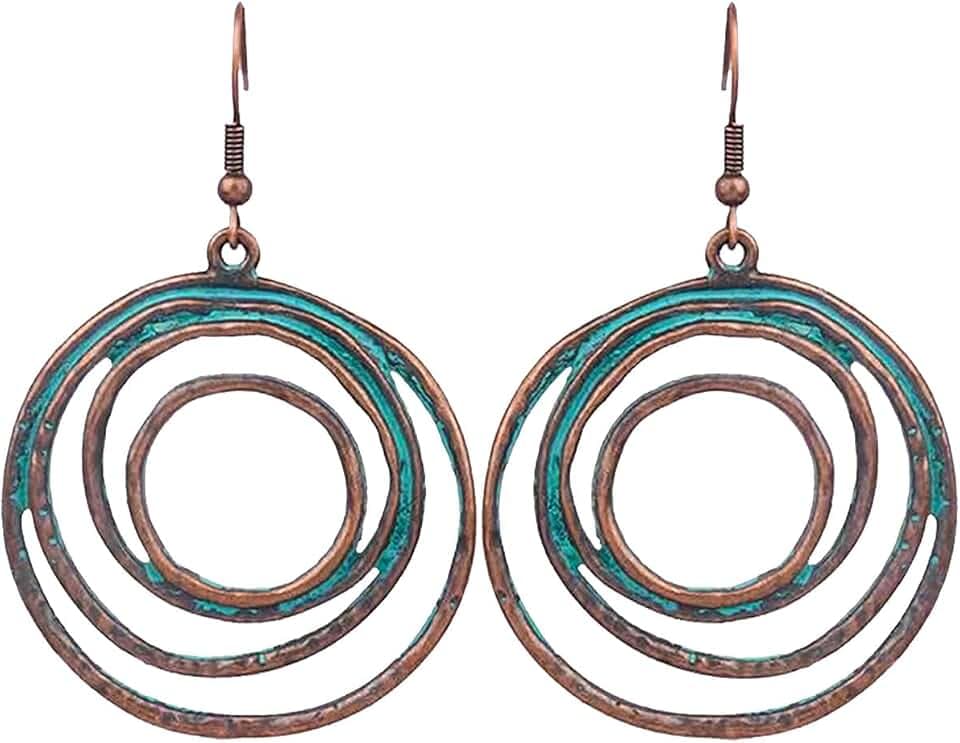 Boho Mixed Metal Drop Earrings, Western Copper Dangle Jewelry for Women