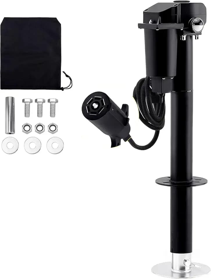 12V Electric A-Frame Trailer Tongue Jack with 7 Way Plug, 3500lb Lift Capacity 18” Travel Add 4.5” with the Drop Foot, Protective Cover Included