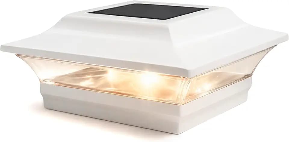Classy Caps 5x5 Imperial Solar Post Cap - Fits 5"x5" Deck & Fence Posts - White Cast Aluminum - Warm/Cool Light Color Modes