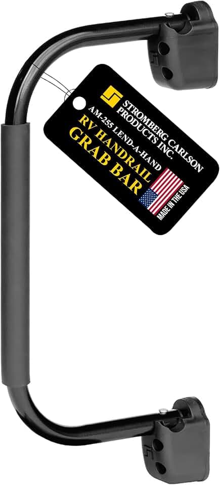 Stromberg Carlson AM-255 Lend-A-Hand Mini Assist Rail - RV Railing for Steps, RV Hand Rail & Folding Handle Entry Door Grab Bar, Travel Trailer Door Handle, RV Grab Handle, Black, 22", Extends 10"