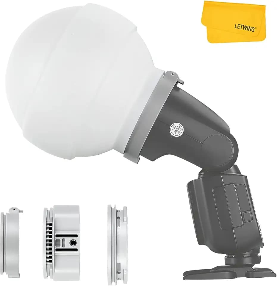 Godox ML-CD15 Diffusion Dome w/3 adapters, Flash Light Diffuser, Fit for Godox V1 Pro V1 AD100 Pro AD200Pro AD300Pro AD400Pro V860III V860II V850III TT685II TT600 TT600S AD200 ML60II Bi ML30 ML60, etc