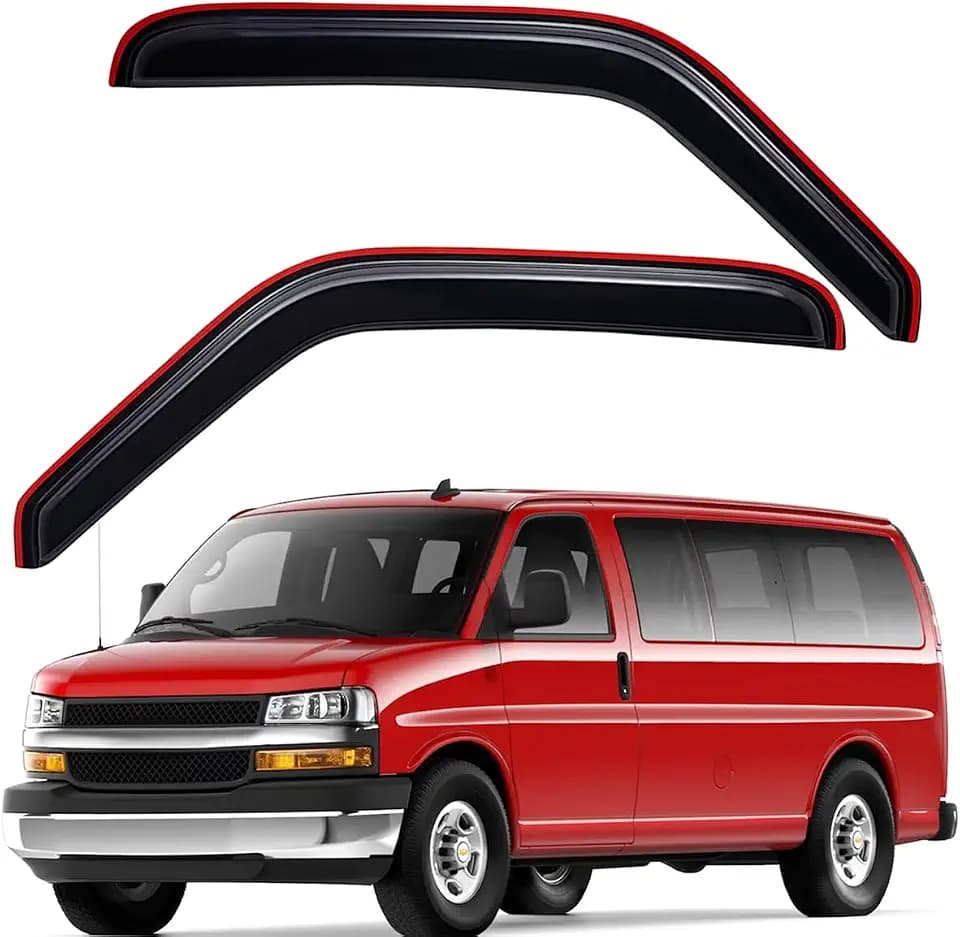 Lightronic Extra Durable in-Channel Vent Window Visor, Fits 1996-2026 Chevrolet Express & GMC Savana 1500/2500/3500; 2009-2020 Express/Savana 4500, UV Protect Rain Guard Wind Deflector, Smoke, 2-Pcs