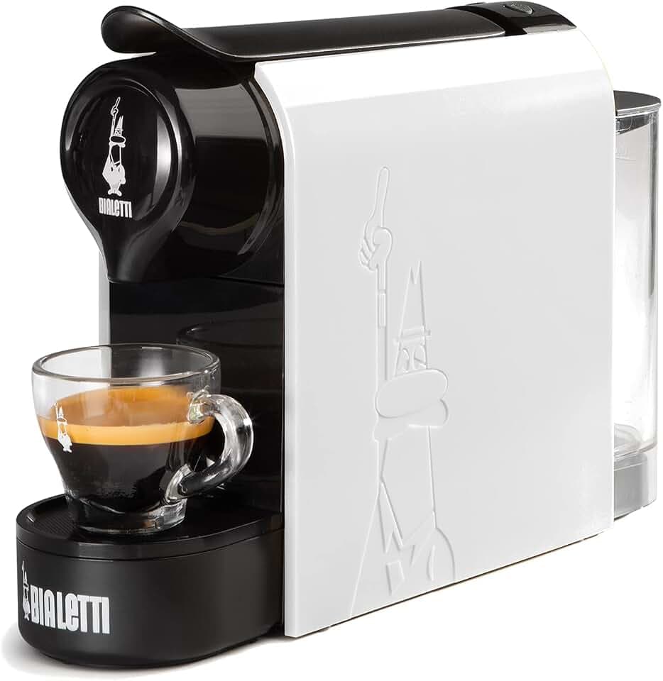 Bialetti Gioia, Espresso-Kaffeemaschine für AluminiumKapseln, Superkompakt, 500-ml-Behälter, 1200 W, Weiß
